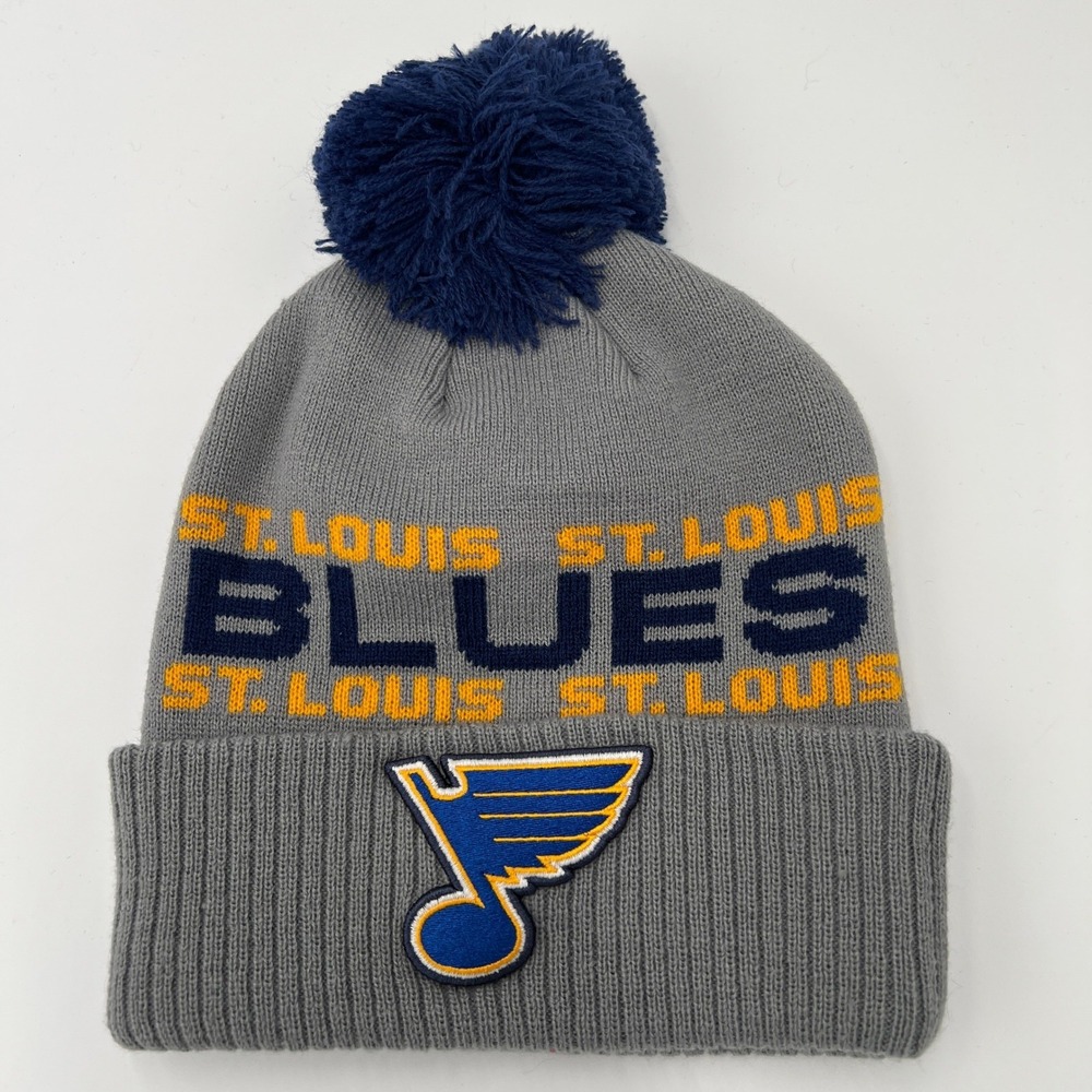 Adidas St Louis Blues‎ NHL Hockey Beanie Hat Pom Pom Blue White Gray Sample